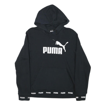 PUMA Womens Black Hoodie XL Cotton Blend Pullover Logo Print Casual