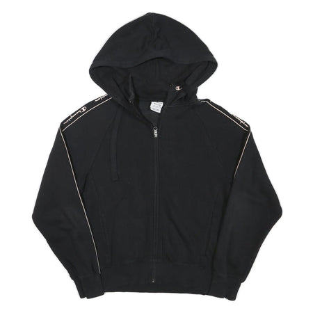 CHAMPION Womens Black Full Zip Hoodie M Logo Tape Casual Streetwear