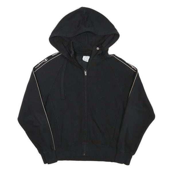 CHAMPION Womens Black Full Zip Hoodie M Logo Tape Casual Streetwear