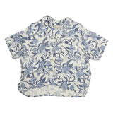 LIZ CLAIRBORNE Womens White & Blue Floral Cotton Blend Shirt M Summer Casual