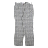 DELMOD Womens Wool Blend Grey Check Regular Straight Trousers W34 L28 Classic