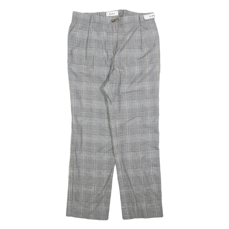 DELMOD Womens Wool Blend Grey Check Regular Straight Trousers W34 L28 Classic