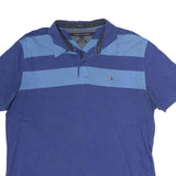 TOMMY HILFIGER Mens Blue & Light Blue Striped Short Sleeve Polo Shirt L Cotton