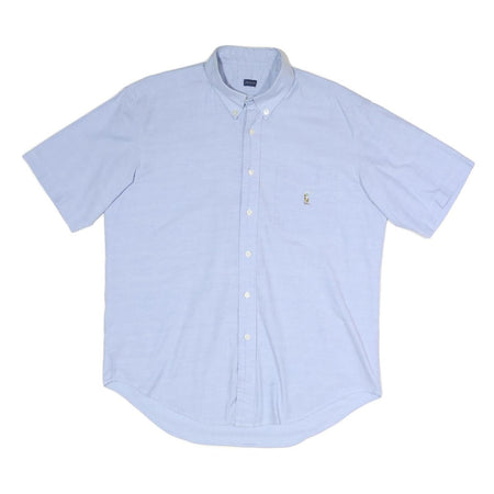 RALPH LAUREN Mens Blue Plain Cotton Button-Down Collar Shirt L Casual Summer Fit