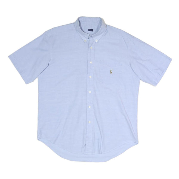 RALPH LAUREN Mens Blue Plain Cotton Button-Down Collar Shirt L Casual Summer Fit