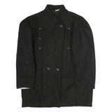 Womens Black Wool Double Breasted Button Jacket L Plain Classic Fit Winter