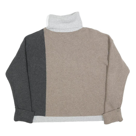 FRENCH CONNECTION Womens Beige & Grey Colourblock Plain Turtle Neck Jumper Wool