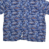 CHAPS Mens Blue Hawaiian Shirt 2XL Cotton Blend Tropical Palm Print Casual