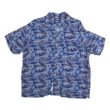 CHAPS Mens Blue Hawaiian Shirt 2XL Cotton Blend Tropical Palm Print Casual