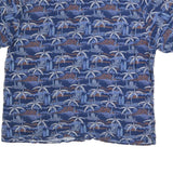 CHAPS Mens Blue Hawaiian Shirt 2XL Cotton Blend Tropical Palm Print Casual