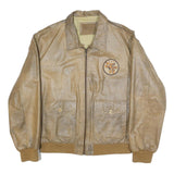 PEPE JEANS Mens Beige Leather Bomber Jacket L Plain Zip Pocket Stylish