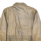 PEPE JEANS Mens Beige Leather Bomber Jacket L Plain Zip Pocket Stylish