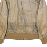 PEPE JEANS Mens Beige Leather Bomber Jacket L Plain Zip Pocket Stylish
