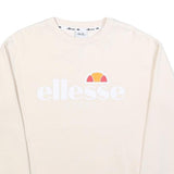 ELLESSE Womens Cream Sweatshirt Crew Neck UK 10 Cotton Pullover Casual