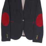 ZARA Womens Black Navy & Red Elbow Patch Button Jacket S Polyester Blend Blazer