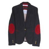 ZARA Womens Black Navy & Red Elbow Patch Button Jacket S Polyester Blend Blazer