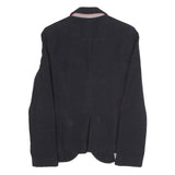 ZARA Womens Black Navy & Red Elbow Patch Button Jacket S Polyester Blend Blazer