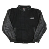 CANADA Mens Black & Black Wool Blend Bomber Jacket M Leather Sleeves Button