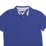 TOMMY HILFIGER Mens Blue Cotton Short Sleeve Polo Shirt L Logo Embroidered
