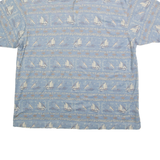SUMMA Mens Blue Boat Print Short Sleeve Polo Shirt M Cotton Blend Casual Summer