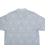 SUMMA Mens Blue Boat Print Short Sleeve Polo Shirt M Cotton Blend Casual Summer