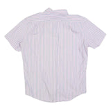 LACOSTE Mens Blue & Pink Stripe Shirt L Button-Down Collar Short Sleeve Cotton