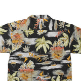 Womens Black Orange Tahiti Print Shirt Short Sleeve Collared L Cotton Blend