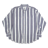 BASIC EDITION Mens White & Blue Striped Shirt XL Casual Cotton Long Sleeve