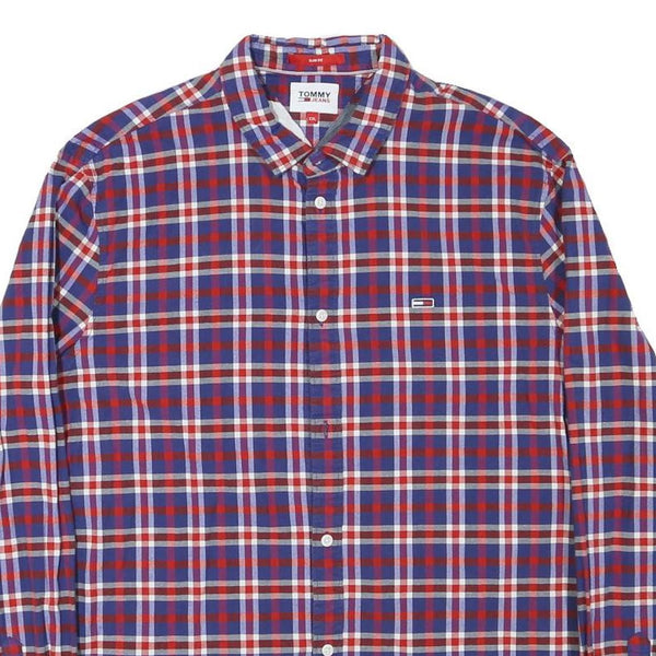 TOMMY HILFIGER Mens Blue & Red Checked Shirt 2XL Cotton Blend Long Sleeve Casual