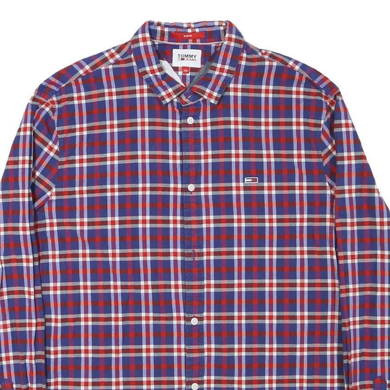 TOMMY HILFIGER Mens Blue & Red Checked Shirt 2XL Cotton Blend Long Sleeve Casual
