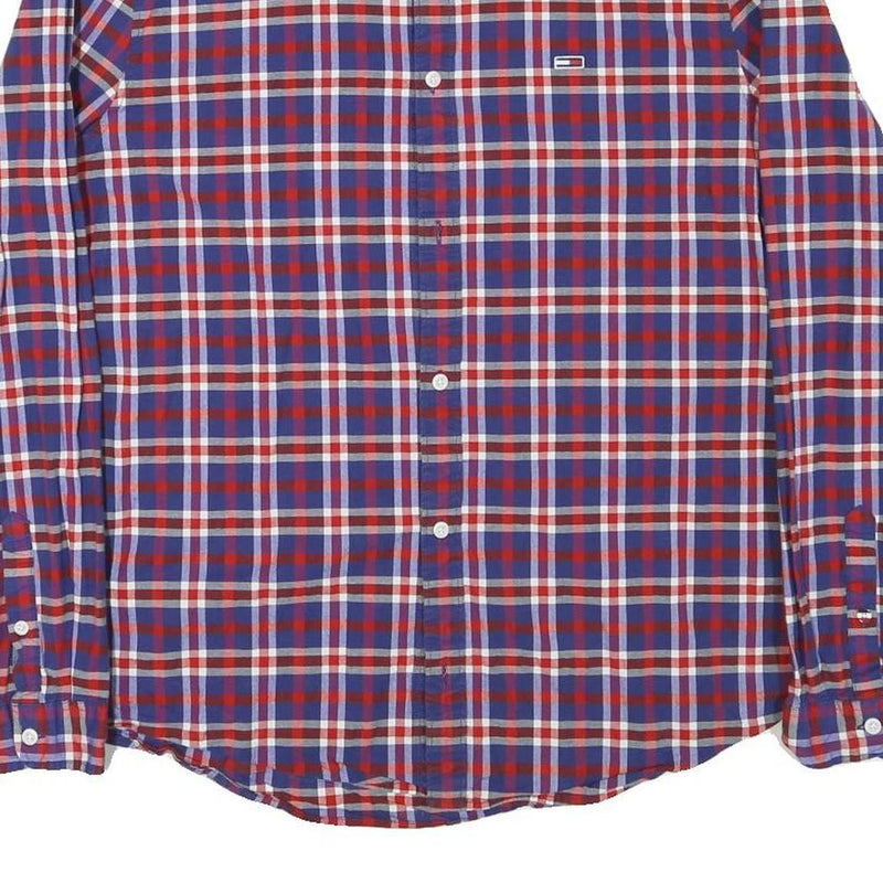 TOMMY HILFIGER Mens Blue & Red Checked Shirt 2XL Cotton Blend Long Sleeve Casual