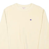 CHAMPION Mens Cream Crew Neck S Cotton Blend Pullover Sweatshirt Classic Logo
