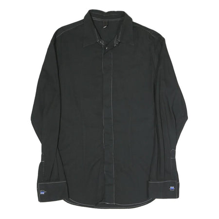 D&G Mens Black Cotton Blend Shirt S Designer Contrast Stitching Long Sleeve