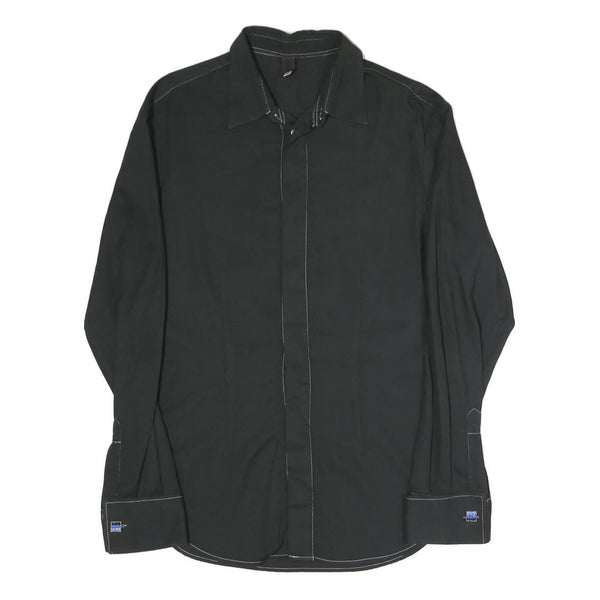 D&G Mens Black Cotton Blend Shirt S Designer Contrast Stitching Long Sleeve