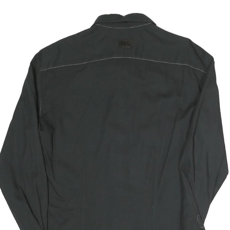 D&G Mens Black Cotton Blend Shirt S Designer Contrast Stitching Long Sleeve