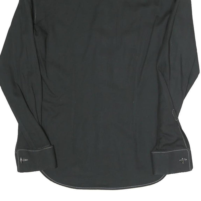 D&G Mens Black Cotton Blend Shirt S Designer Contrast Stitching Long Sleeve