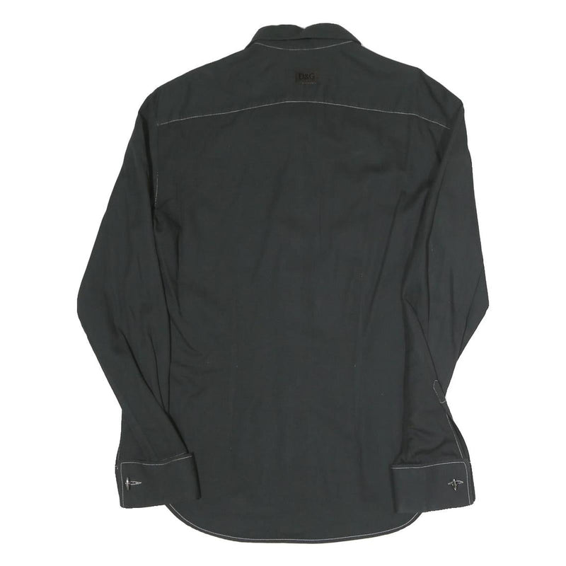 D&G Mens Black Cotton Blend Shirt S Designer Contrast Stitching Long Sleeve