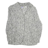 YESSICA Womens Grey Printed Long Sleeve V-Neck Blouse M Patterned Top