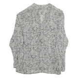 YESSICA Womens Grey Printed Long Sleeve V-Neck Blouse M Patterned Top