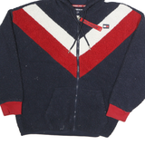 TOMMY SPORT Mens Navy Blue Red & White Chevron Zip Jacket M Cotton Sherpa