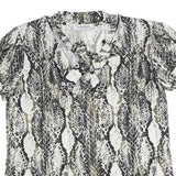 MORGAN Y2K Womens Black Beige Print Top Short Sleeve V-Neck M Stylish Polyester