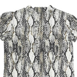 MORGAN Y2K Womens Black Beige Print Top Short Sleeve V-Neck M Stylish Polyester