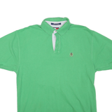 TOMMY HILFIGER Mens Green Polo Shirt L Cotton Blend Short Sleeve Crest Logo