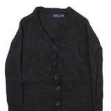 POLO RALPH LAUREN Womens Black Wool Plain Button Up Jumper V Neck Tight Knit M