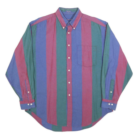 NORSPORT Mens Blue & Red & Green Stripe Shirt M Casual Button Down Cotton