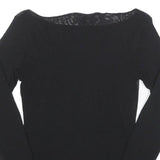 BENETTON Girls Black Basic Long Sleeve Boat Neck Top L Nylon Slim Fit