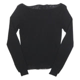 BENETTON Girls Black Basic Long Sleeve Boat Neck Top L Nylon Slim Fit