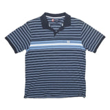 CHAPS Mens Blue & Navy Striped Short Sleeve Polo Shirt L Cotton Casual
