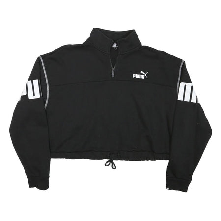 PUMA Womens Black 1/4 Zip XL Logo Print Cropped Sweatshirt