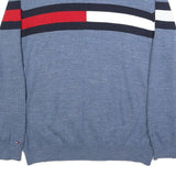 TOMMY HILFIGER Mens Blue Red & White Patterned Jumper V-Neck Basic Knit 2XL